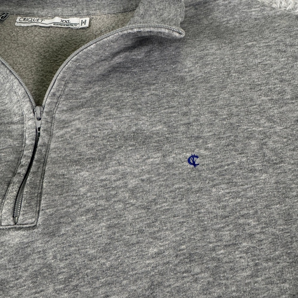 Criquet Mens XXL Quarter Zip Sweatshirt Heather Gray Pullover Mock Neck Logo - Picture 6 of 9